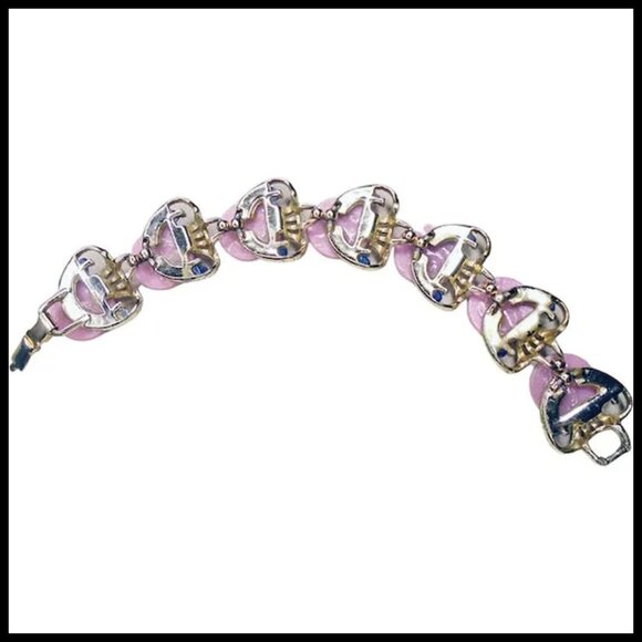 Pink Bracelet with Blue Rhinestone Bracelet One of a Kind Collage Art - Picture 6 of 10